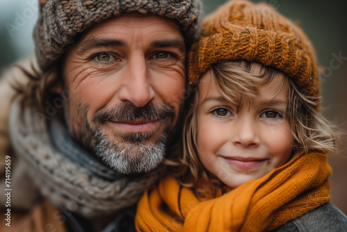 Happy Winter Family Fashion: A joyful couple and their child, dressed in stylish winter clothing, smile amidst the snowy landscape, radiating love and happiness
