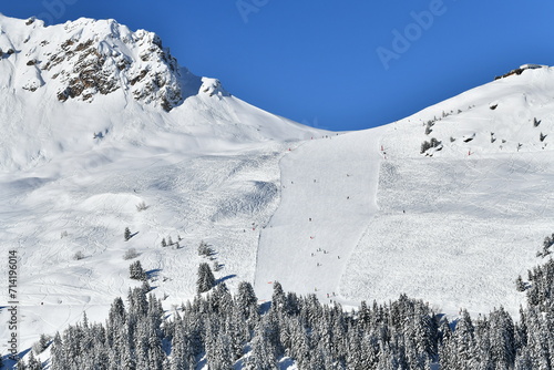 Ski slopes of ski resort Courchevel by winter 