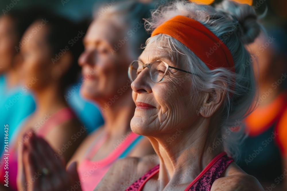 Radiant Senior Lady Enjoying Group Yoga Practice