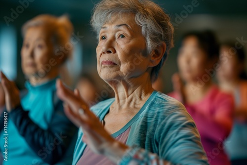 Radiant Senior Lady Enjoying Group Yoga Practice