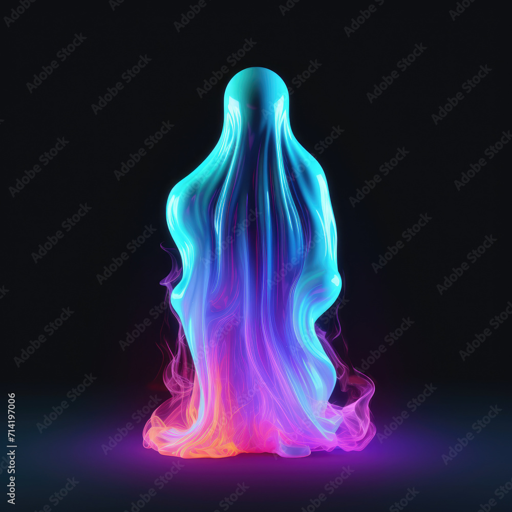 Neon color ghost isolated on dark background Neon color ghost isolated on dark background