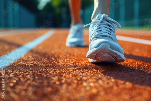 "Close-up of sneaker on running track, active and fit"