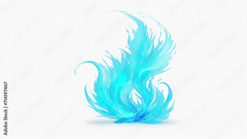 Obraz premium Cyan flame magic fire on white background