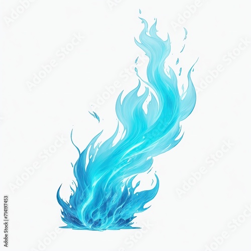 Cyan flame magic fire on white background