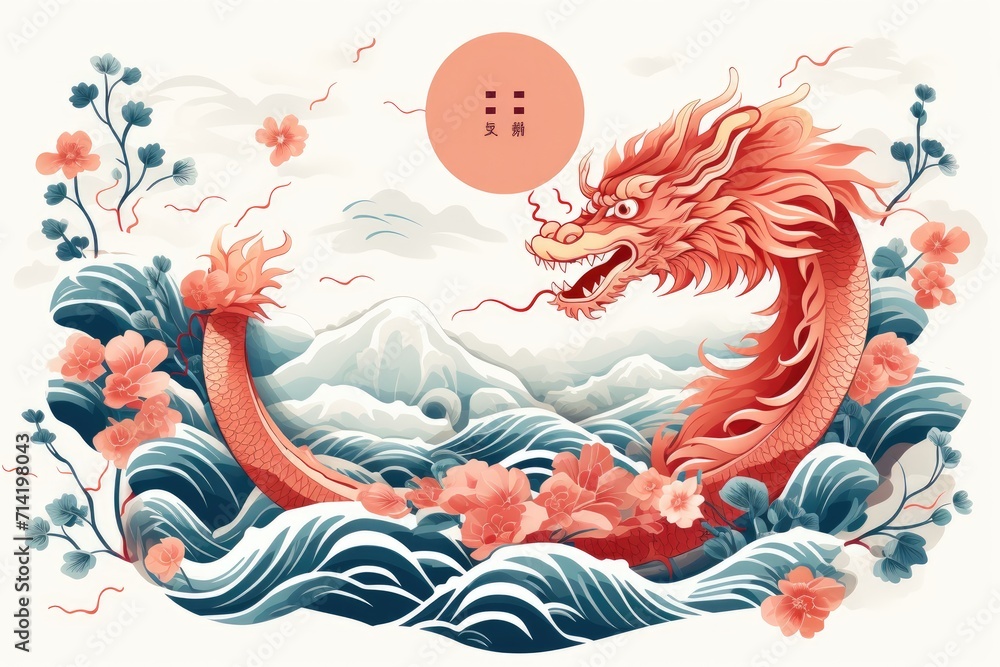 Chic 2024 Lunar New Year Card with Minimalist Dragon Elements Chic 2024 Lunar New Year Card with Minimalist Dragon Elements
