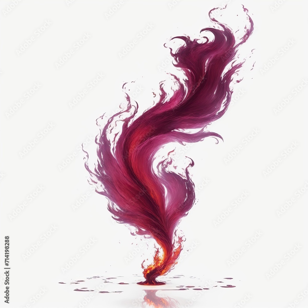 Fototapeta premium Maroon flame magic fire on white background