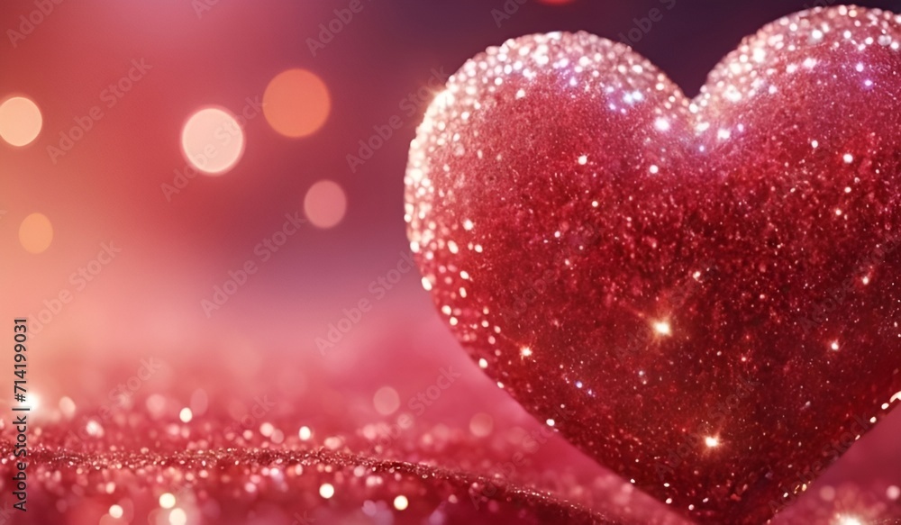 Dreamy Diamond Love, Closeup of Soft Focus Red Diamond Heart , a Beautiful Shiny Landscape - Perfect for Valentine's Day,  Detailed High Resolution Images
