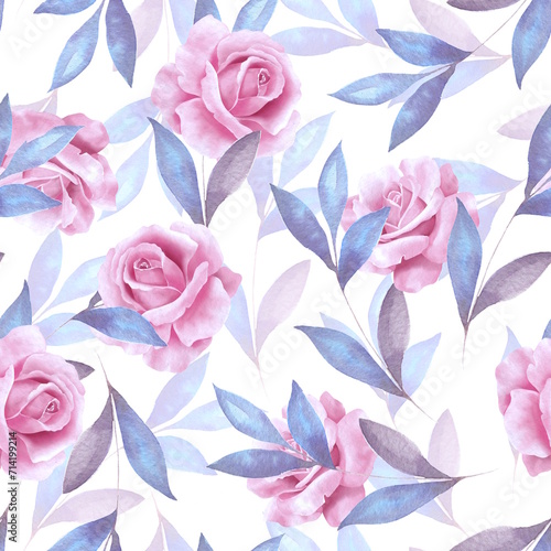 Roses seamless pattern background. Romantic vintage fabric design.