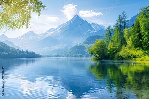 beautiful view of beautiful lake with mountains © happy