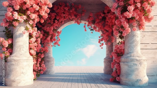 Beautiful archway decorated with floral composition generative ai photo