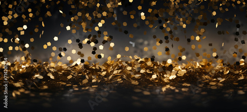 golden confetti on black background