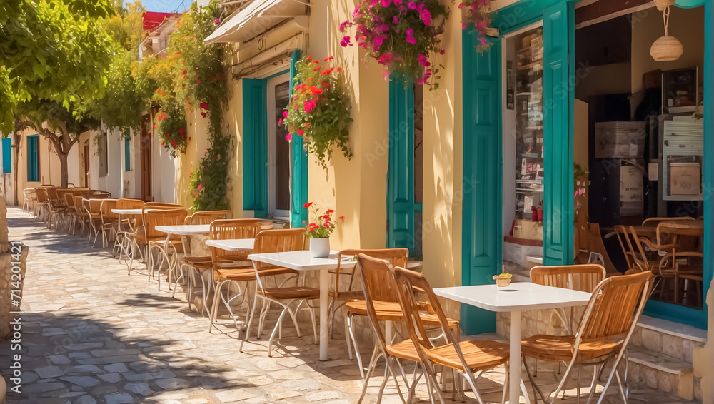 Summer cafe on the street in Greece