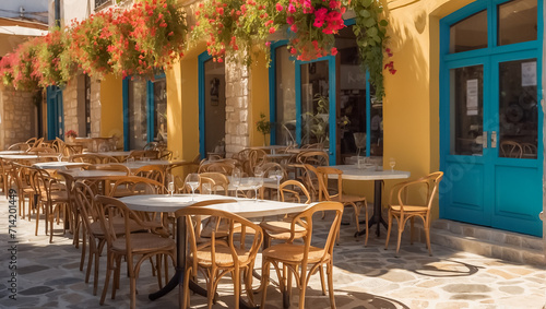 Summer cafe on the street in Greece romantic