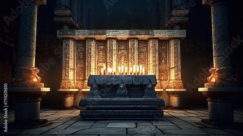 Catholic altar inside ancient monument illuminated generative ai photo