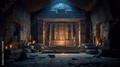 Catholic altar inside ancient monument illuminated generative ai