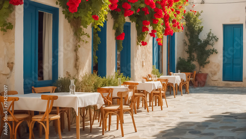 Fototapeta Naklejka Na Ścianę i Meble -  Summer cafe on the street in Greece vacation