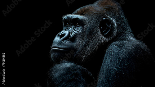 Gorilla On Isolated Black Background, World Animals Day, International Wildlife Day, Jungle Day, National Animals, Jungle life, Generative Ai © najmah