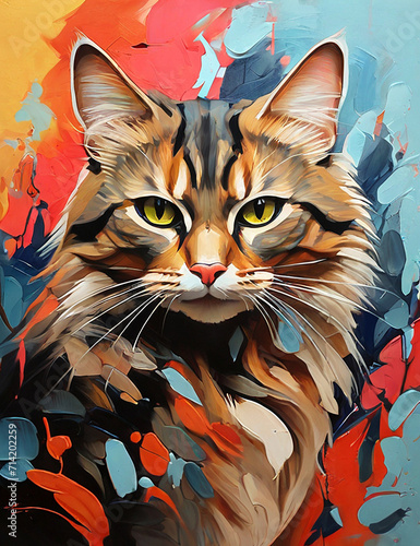 Abstract And color painting of a domestic Cat Digital Generative AI Photo