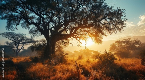 Sunrise in the African savanna inspired by South Africa nature