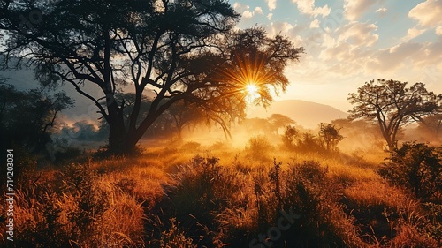 Sunrise in the African savanna inspired by South Africa nature