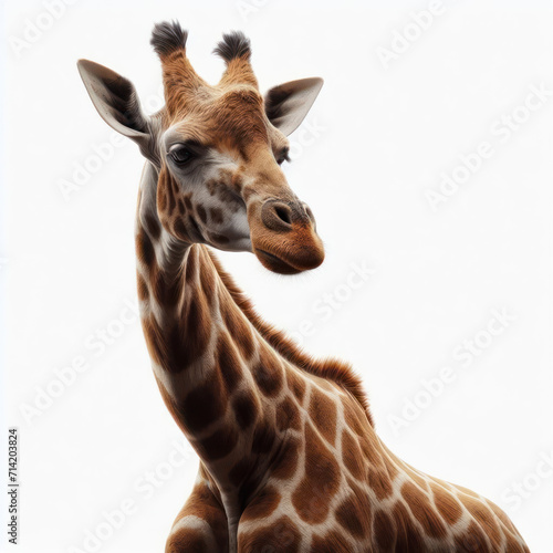 Giraffe, Giraffidae, Jirafa, Cute curiosity giraffe. Isolated on White background. 