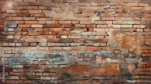 Old brick wall background, bleached colors grunge texture or pattern for design. Generative ai
