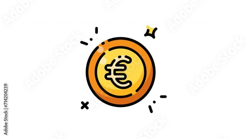 Animated Euro coin on vibrant orange background, with lively motion. Suitable for financial presentations, currency exchange websites, and economic reports. (ID: 714204239)