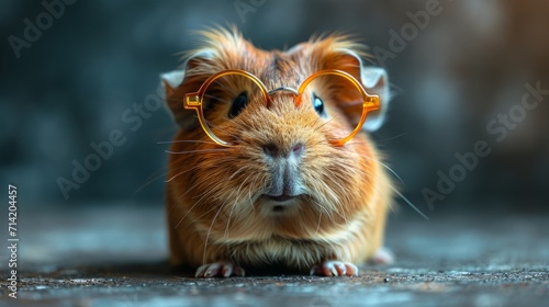 Cute little laughing smiling guinea pig with glasses photo