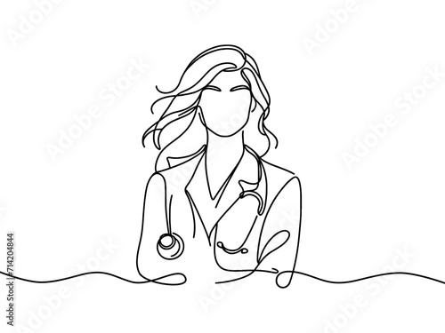 vector linear image of female doctor with stethoscope.