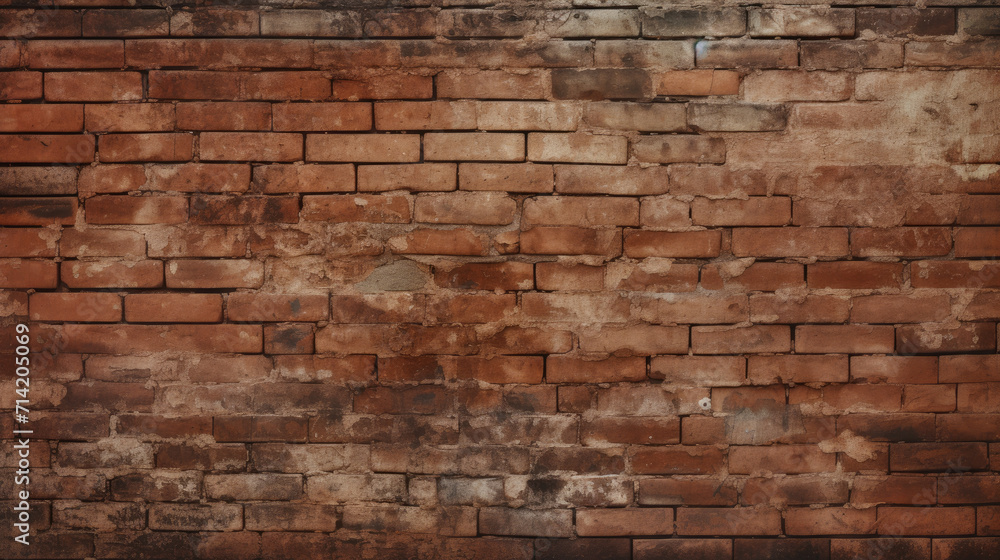 Fototapeta premium Old brick wall background, discolored grunge texture or pattern for design. Generative ai