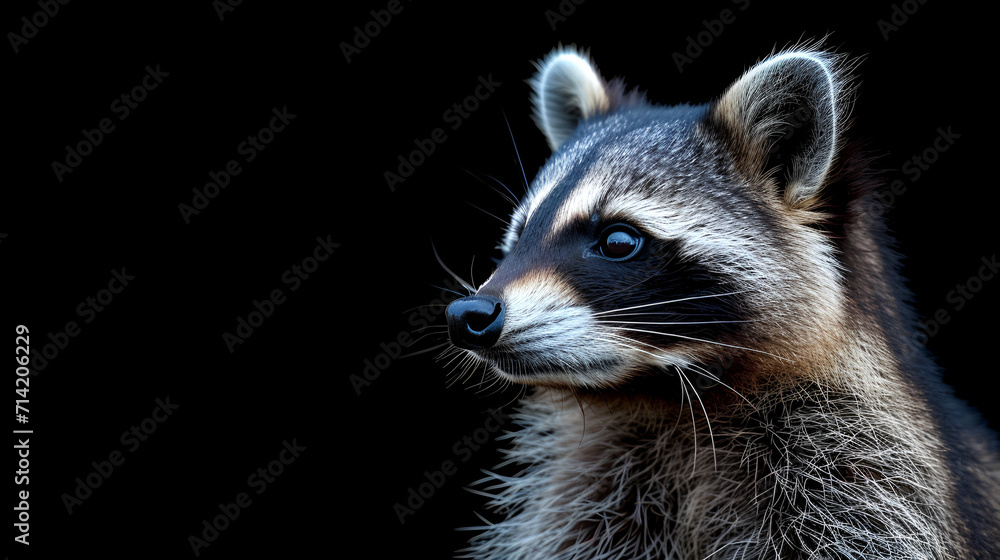 Raccoon On Isolated Black Background, World Animals Day, International Wildlife Day, Jungle Day, National Animals, Jungle life, Generative Ai