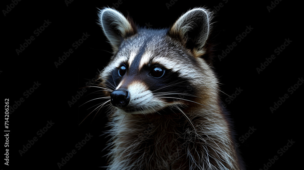 Raccoon On Isolated Black Background, World Animals Day, International Wildlife Day, Jungle Day, National Animals, Jungle life, Generative Ai