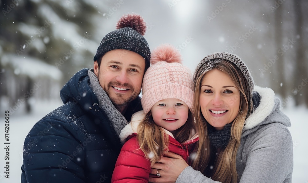 A man and a woman holding a baby in the snow