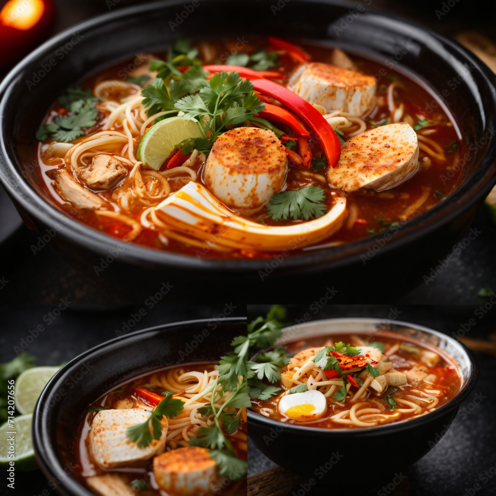 Tom Yum Noodle Soup - Spicy Thai Broth Infused with Aromatic Herbs and Tangy Citrus Tom Yum Noodle Soup - Spicy Thai Broth Infused with Aromatic Herbs and Tangy Citrus