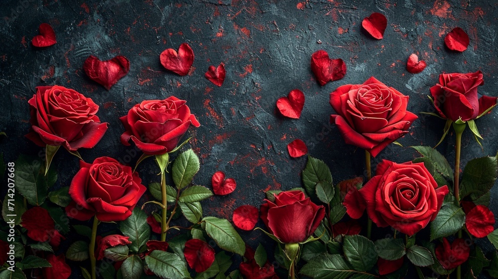 A Valentine's Day invitation with red hearts and red roses. Suitable for Valentine's Day, Easter, Birthday, generative ai A Valentine's Day invitation with red hearts and red roses. Suitable for Valentine's Day, Easter, Birthday, generative ai