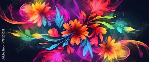 Neon Bloom  Abstract Floral Design with Vivid Colors and Colorful Imagination.