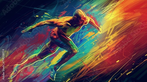 Running athlete, sports cover design. Abstract background, Olympic Games concept, dynamic illustration of international sports competitions. photo