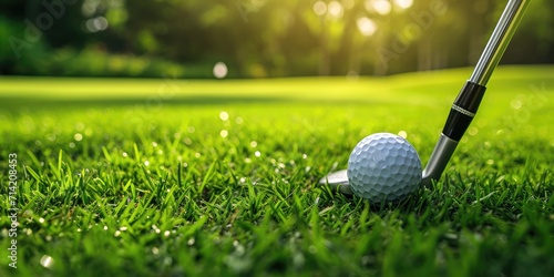 Golf ball in grass. Copy space