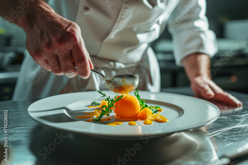 The process of preparing a dessert of molecular vegetarian cuisine - Carrot-Orange sphere, mind-blowing desserts, new trends and unexpected food combinations