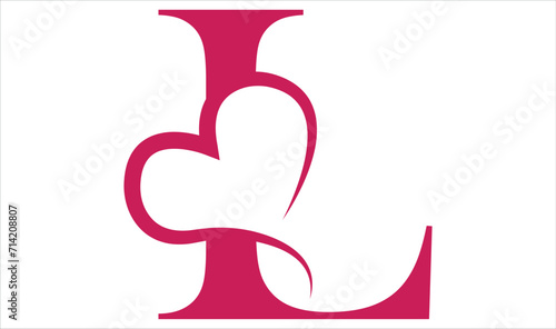 Vector Vintage floral monogram letter L. Calligraphy element heart logo Valentine card flourish frame. Hand drawn Love sign for page decoration and design illustration.