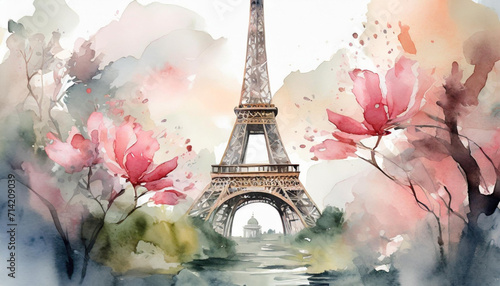 Pastelowa akwarela. Paryż. Francja. Tapeta, dekoracja. Generative AI