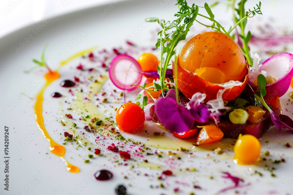 Concept for dessert in a cafe of vegetarian molecular cuisine, new avant-garde cuisine Concept for dessert in a cafe of vegetarian molecular cuisine, new avant-garde cuisine