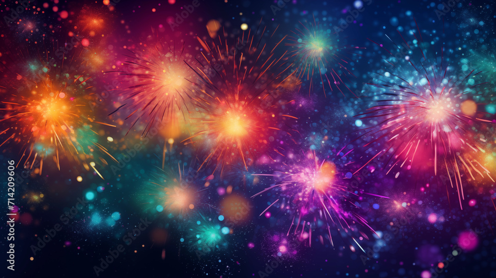 Naklejka premium Glowing Firework Display Vivid Colors Background HD