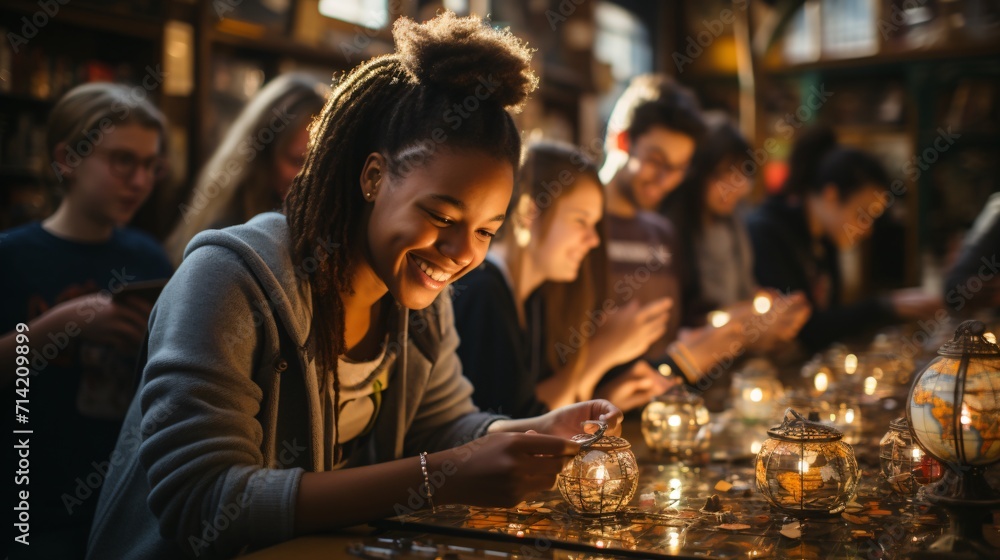 Young women smile while lighting candles at a mug full of wax Young women smile while lighting candles at a mug full of wax
