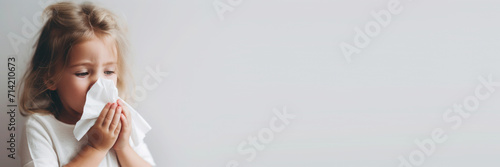 A young girl is suffering from dust allergy, banner photo