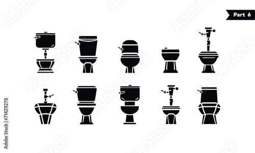 set Toilet icon silhouette bowl sanitaryware vector bathroom front view