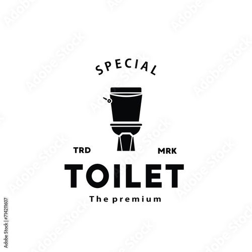 Toilet hipster silhouette logo bowl sanitaryware vector bathroom. Bidet toilet line icon interior