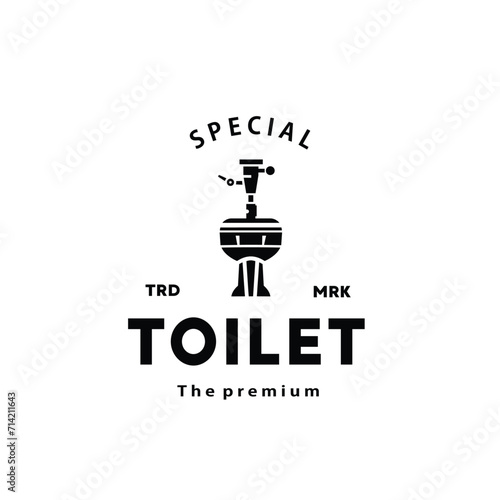 Toilet hipster silhouette logo bowl sanitaryware vector bathroom. Bidet toilet line icon interior
