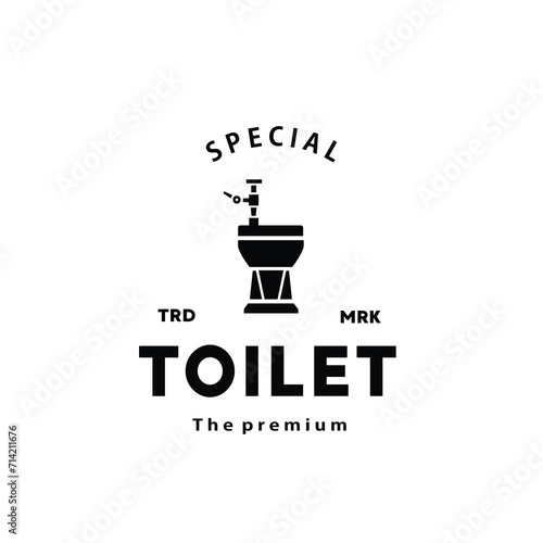 Toilet hipster silhouette logo bowl sanitaryware vector bathroom. Bidet toilet line icon interior