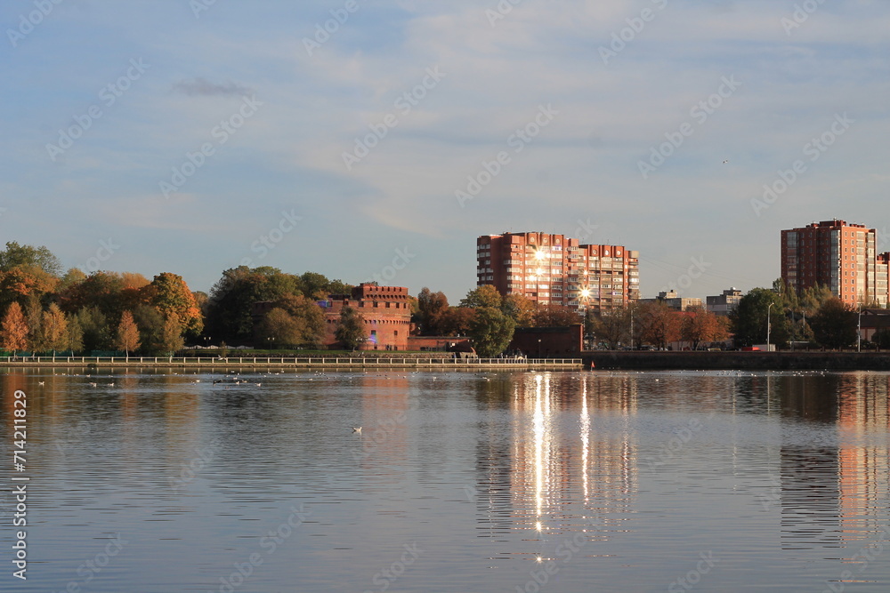 lake in the city center in autumn